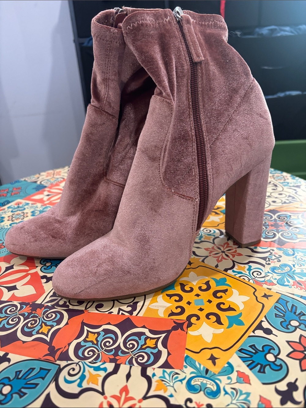 Allegra K Mauve Suede feel  Block Heel Ankle Boots